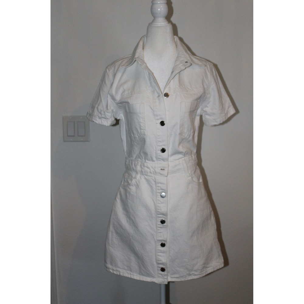 Zara White Denim Button-Front Mini Dress